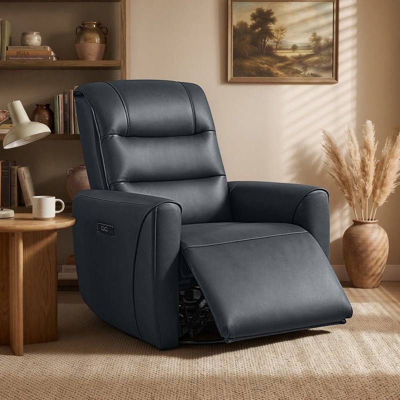 Spruce & Spring Modern Leather Power Recliner Chair with Swivel, Glide, Power Headrest, USB & USB-C Charging Ports