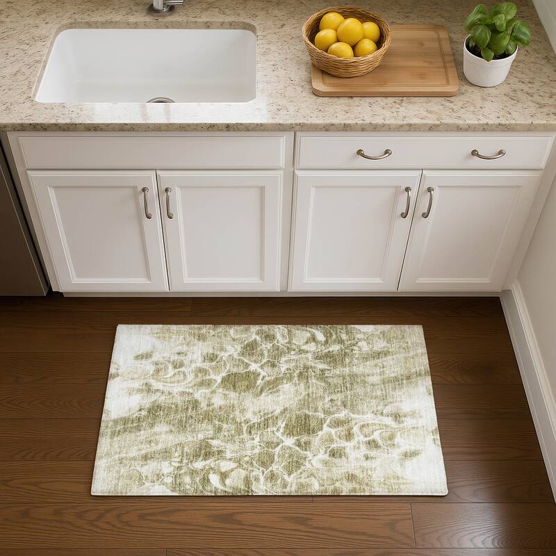 Premium Washable Super Soft Modern Abstract Mayfield Rug - Khaki - 1'8" x 2'6"