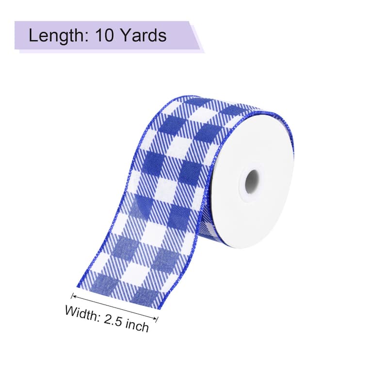 Plaid Check Ribbon, Wired Edge Gingham Ribbon for Gift Wrapping, Christmas Decoration - Navy Blue - 2.5 Inch x 10 Yards