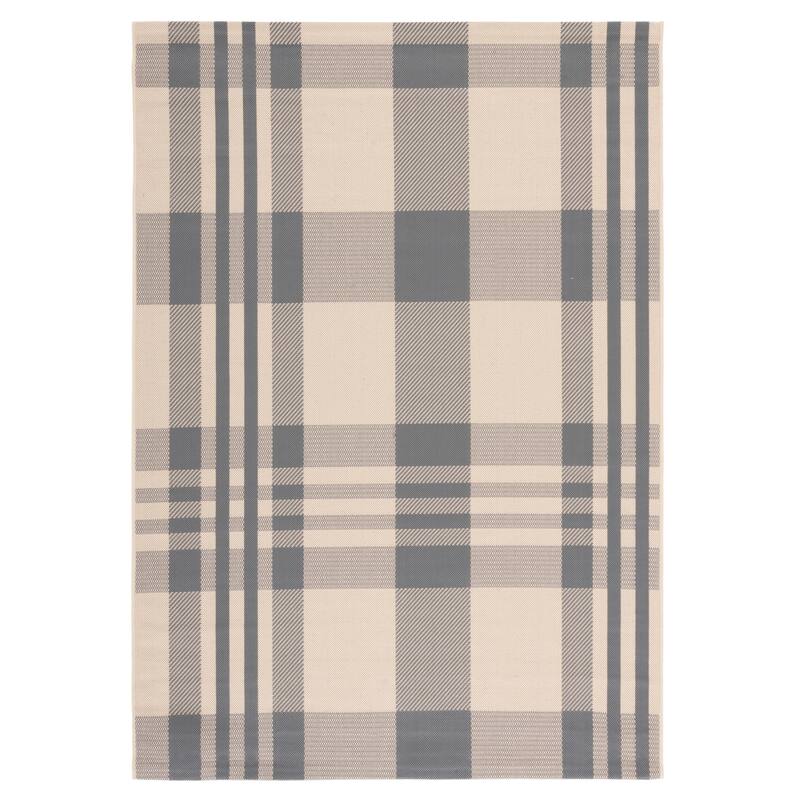 SAFAVIEH Courtyard Oriole Plaid Indoor/ Outdoor Waterproof Patio Backyard. - 4' x 5'7" - Grey/Bone