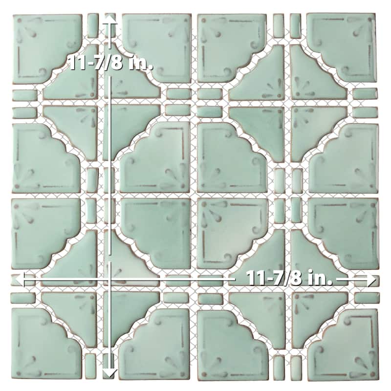Merola Tile Hudson Moonbeam Mint Green 11-7/8" x 11-7/8" Porcelain Mosaic Floor and Wall Tile