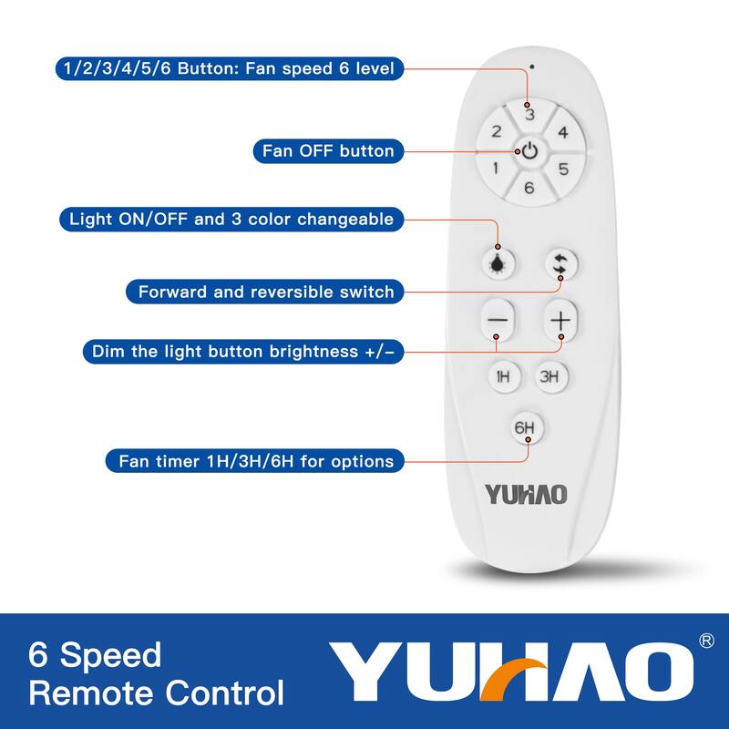 Ceiling Fan with LED Light, 6-Speed Remote Control Reversible Fan with 3-Color Light Settings & Downrod Mount