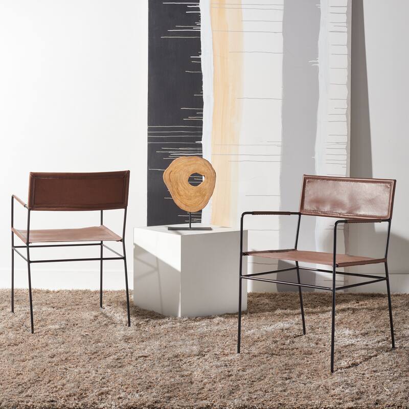 SAFAVIEH Bernardine Leather Dining Chair (Set of 2) - 21.7" W x 19.7" L x 31.9" H - 22Wx20Dx32H