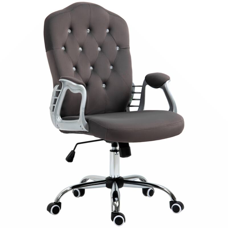 Velvet Computer Chair, Button Tufted Desk Chair with Swivel Wheels, Adjustable Height, and Tilt Function - Dark Grey