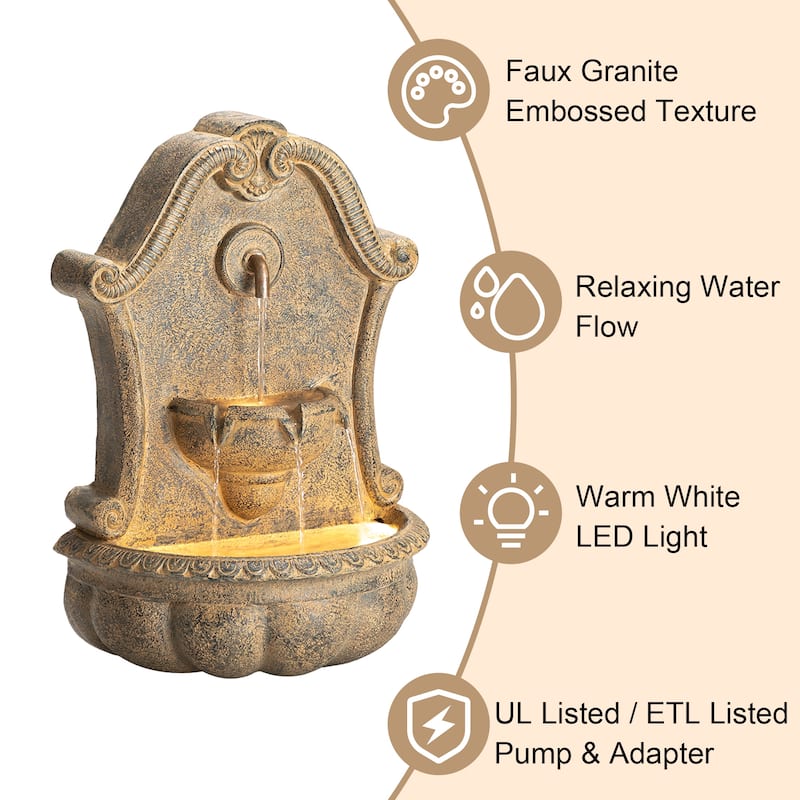 Glitzhome European 2-Tier Sculptural Resin LED Outdoor Wall/Floor Fountains