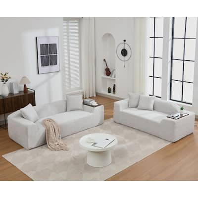 2-Piece Cloud Sofa Set, Modern Upholstered 3-Seater and 2-Seater Couch with End Tables Comfortable Living Room Sofa Set