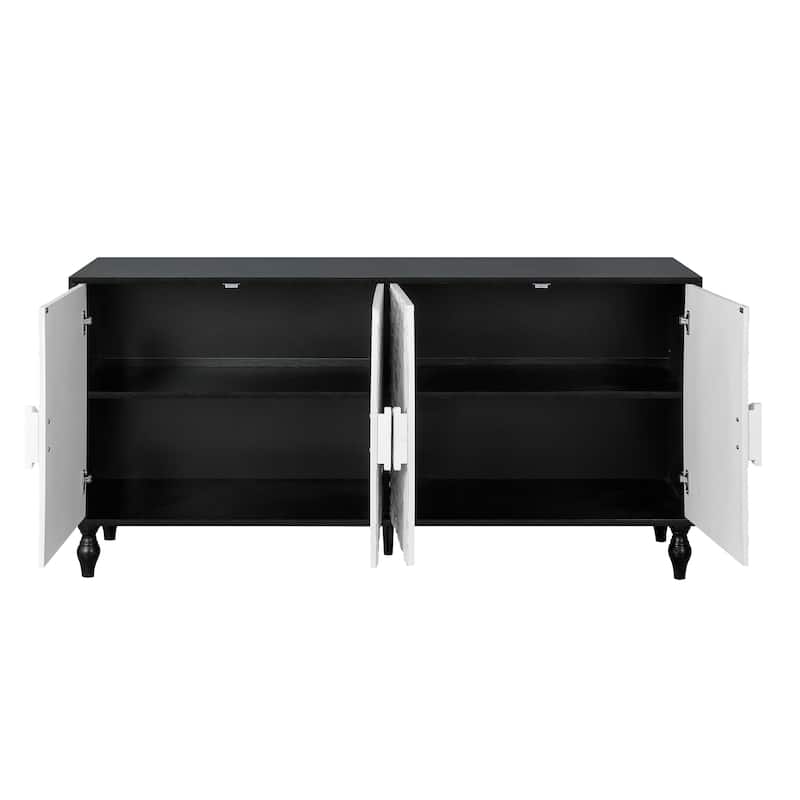 63" Accent TV Stand with Carved Doors & Wood Legs for Living Room