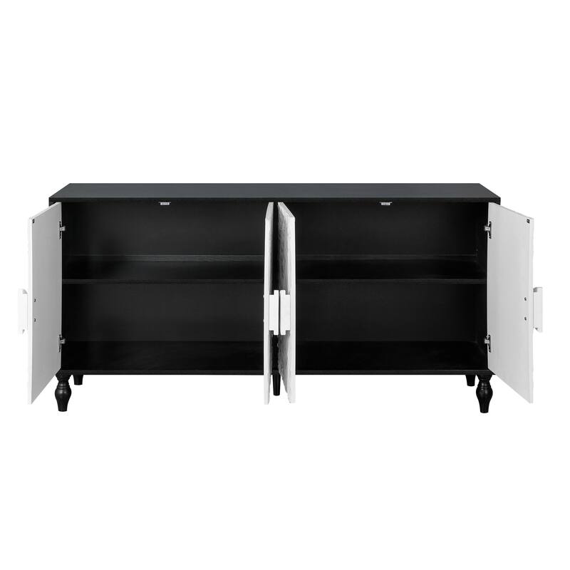 Carved Doors Storage Cabinet Buffet Sideboard Console Table, Black White