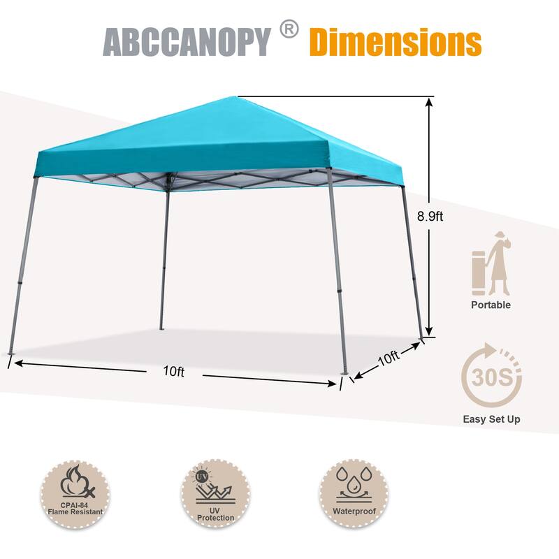 ABCCANOPY Portable Pop Up Canopy Tent Beach Canopy with Large Base - 10x10ft
