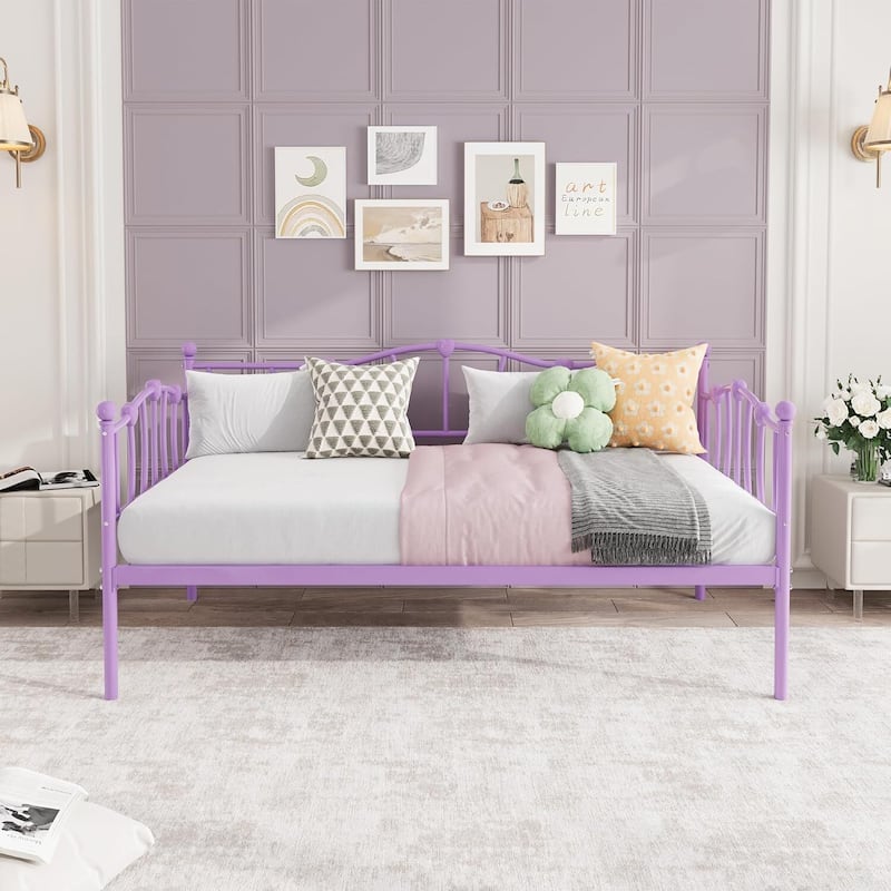 Space-Saving Twin Daybed, Sofa Bed Frame with Trundle for Living Room, Bedroom - Purple
