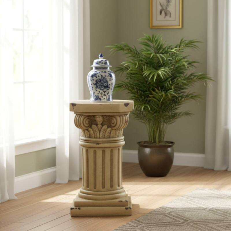 Christopher Knight Home - 18.50"H Classical Ionic MGO Pedestal Plant Stand Side Table for Indoor & Outdoor