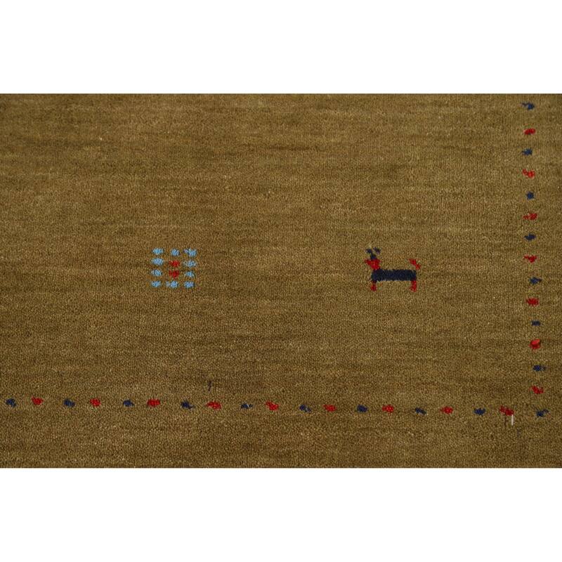 Hand Knotted Oriental 100% Wool Carpet Tribal Animal Pictorial Green Gabbeh Area Rug - 5' 11'' X 3' 11''