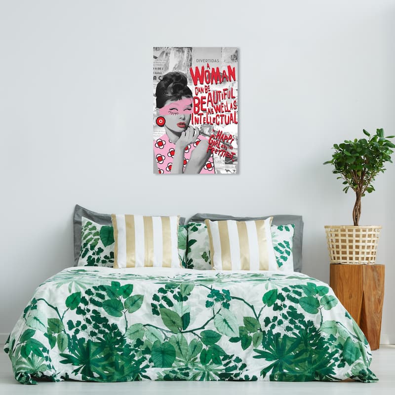 Wynwood Studio Canvas Fashion Happy Girls are the Prettiest Pink and Pastel Pink Modern & Contemporary Wall Art Canvas Print - 36 x 24