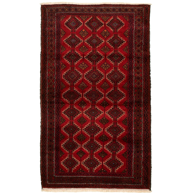 Hand-knotted Rizbaft Red Wool Rug - 3'5