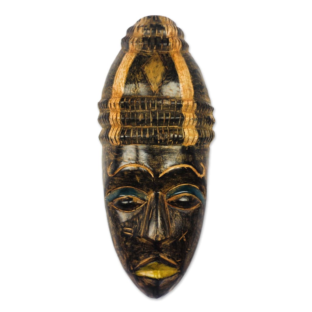 Novica Handmade Hat Wearer African Wood Mask