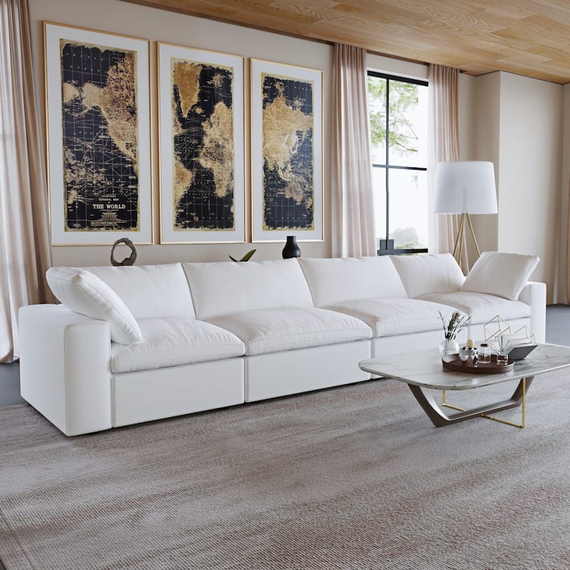 160.6" Modern Linen Upholstered Sofa Multiple Cushions Sectional Couch - White