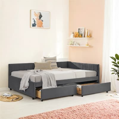 Full Size Upholstered Tufted Bed Frame with Two Drawers,Sofa Bed Frame