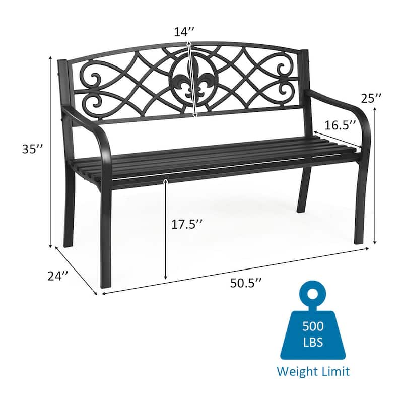Gymax Garden Bench Loveseat Outdoor Garden Park w/ Steel Frame - 50.5'' x 24'' x 35'' (L x W x H)