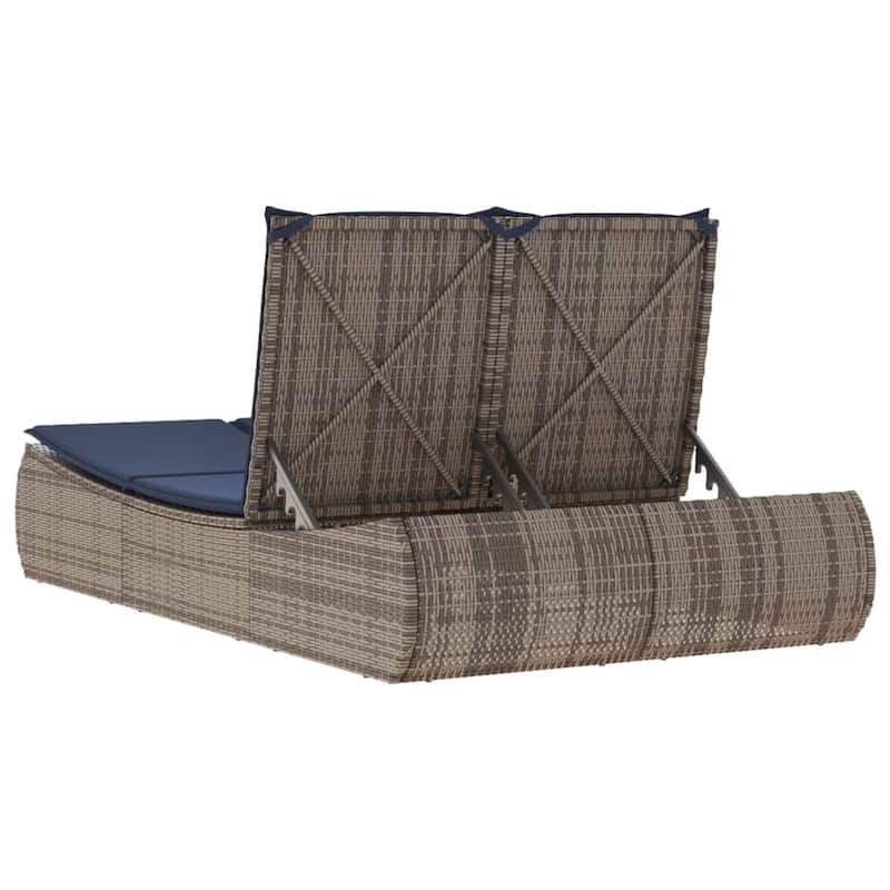 vidaXL Double Sun Lounger with Cushions Poly Rattan - 43.3" x 78.7" x 29.5"