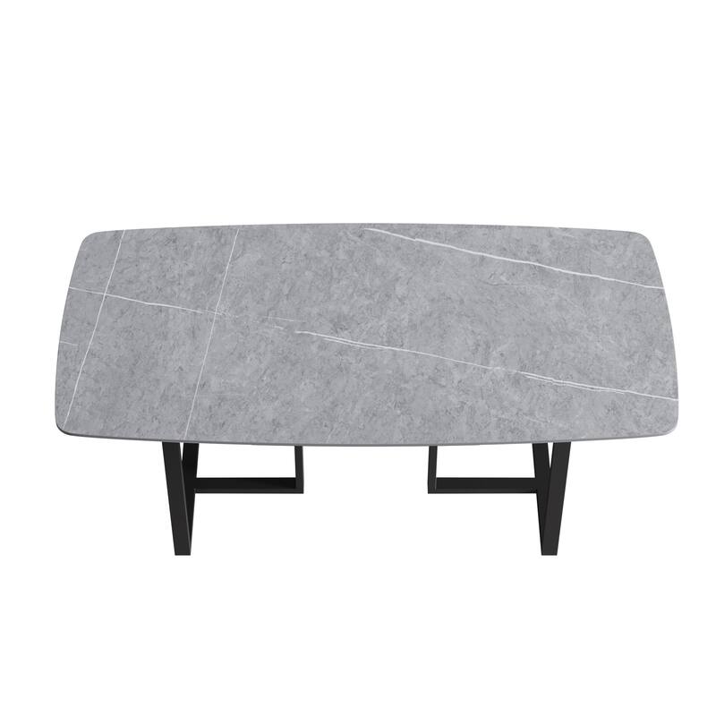 71" Marble table with Retangular Top and Black Carbon Steel legs for Kitchen dining Room