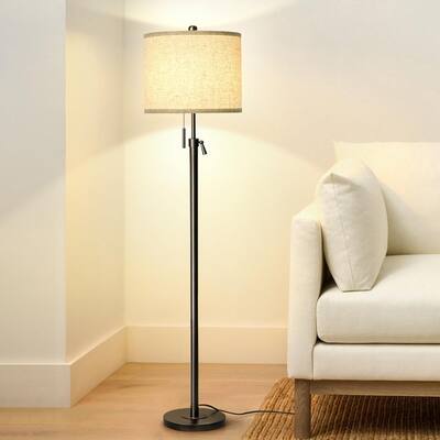Adjustable Height Floor Lamp for Living Room, Black Standing Lamp, Floor Lamp for Bedroom Office, Modern Tall Floor Lamp