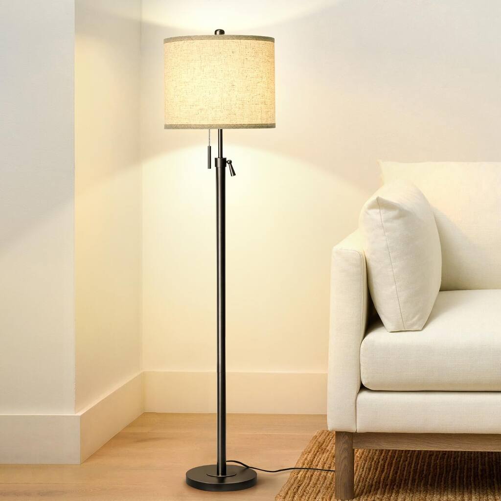 Adjustable Height Floor Lamp for Living Room, Black Standing Lamp, Floor Lamp for Bedroom Office, Modern Tall Floor Lamp