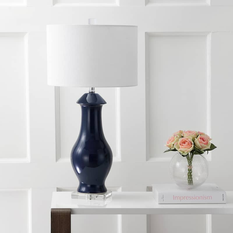 Tate 31" Ceramic/Crystal LED Table Lamp, Navy/Clear by JONATHAN Y