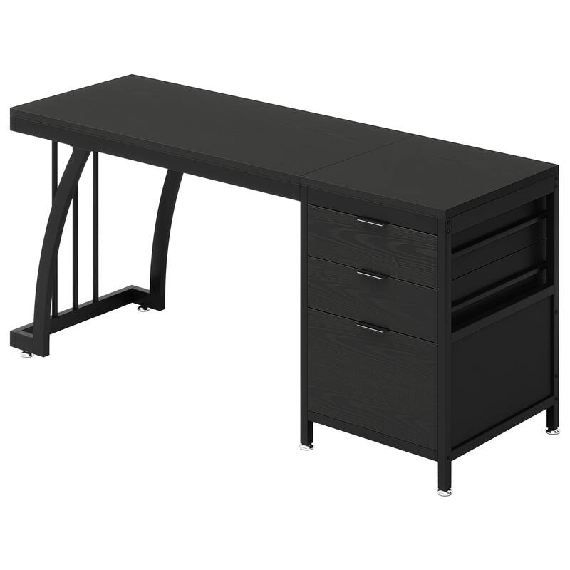Computer Desk with 3 Drawers, 59" PC Desk Study Writing Table Workstation, Reversible File Storage for Home Office