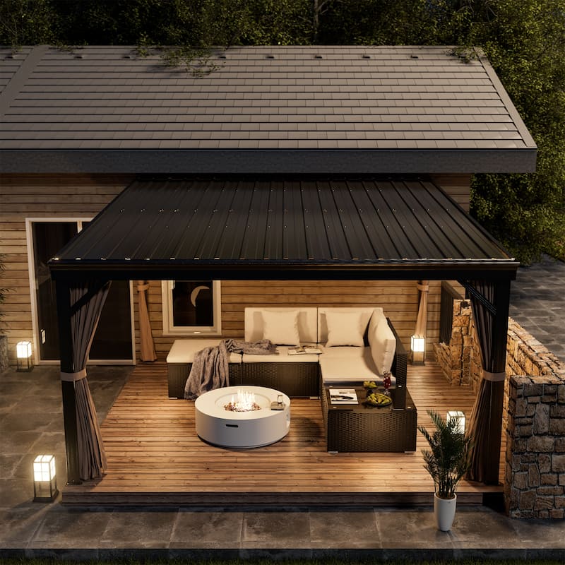 12X14FT Wall-Mounted Aluminum Patio Gazebo