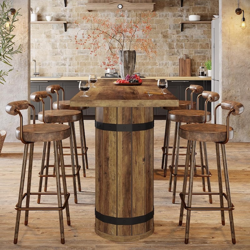 70.9-Inch Industrial Long Bar Table with Fence Pedestal Base for Home Bar, Living Room, Small Bars