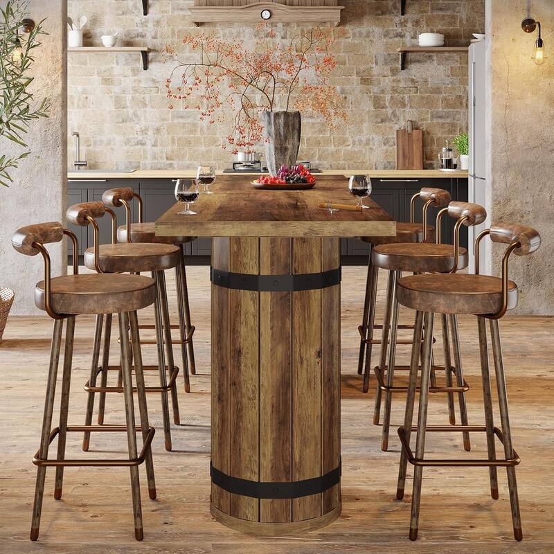 70.9-Inch Industrial Long Counter Height Pub/Bar Table with Fence Pedestal Base for Home Bar, Living Room, Small Bars