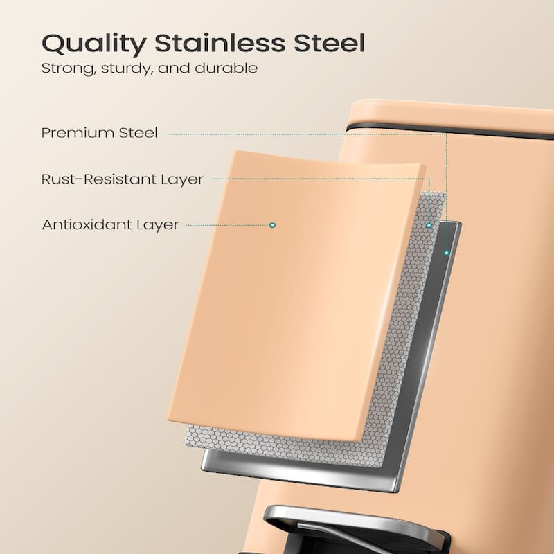 Stainless Steel Slim Bathroom Trash Can with Soft-Close Lid and Plastic Removable Inner Bucket