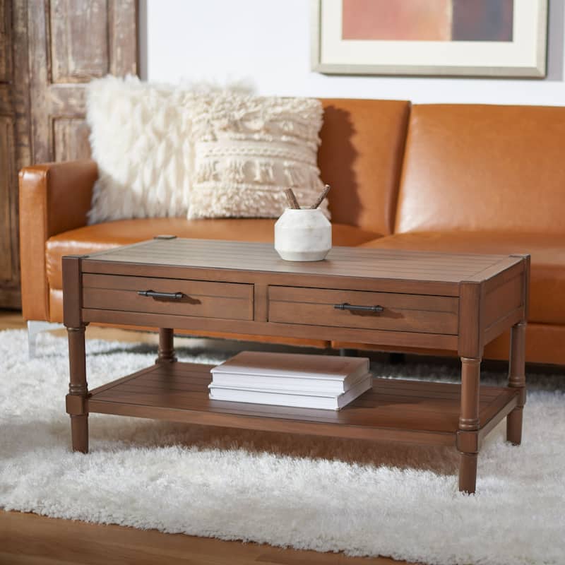 SAFAVIEH Filbert 2-Drawer Bottom Shelf Coffee Table - 37.8" W x 19" L x 19" H - Brown