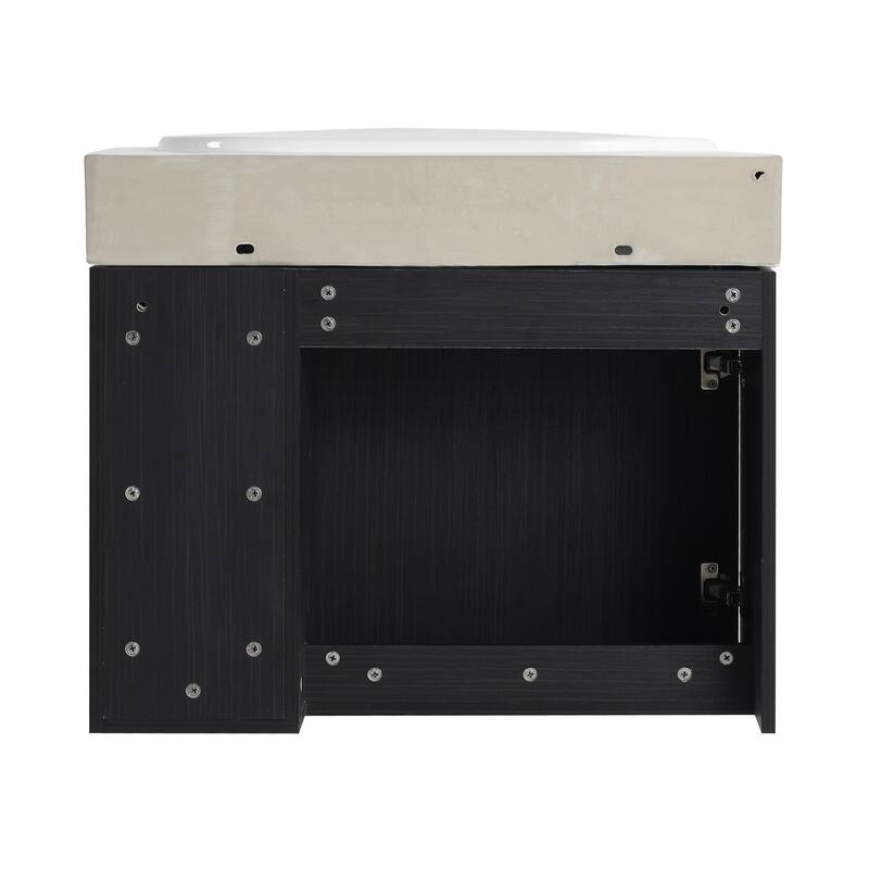 28'' Wall-Mounted Bathroom Vanity with White Ceramic Sink & Soft-Close Door, KD-Packing