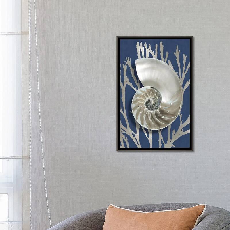 iCanvas "Shell Coral Silver on Blue II" by Caroline Kelly Framed