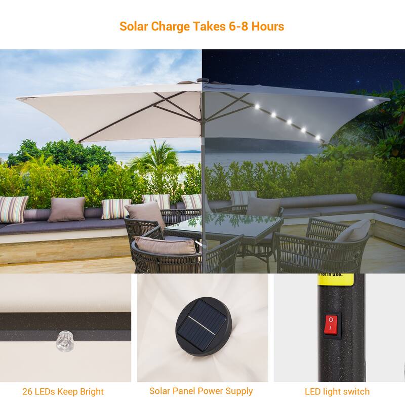 LIVOOSUN LED 10 x 6.5Ft Patio Table Umbrellas Outdoor Market Umbrella with Aluminium/Steel Pole, UV-Resistant Canopy