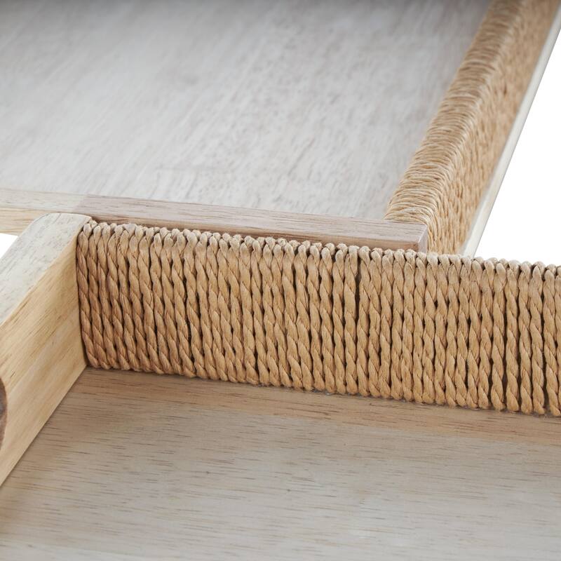Wood Handmade Living Room Decor Tray with Wrapped Rope Edges and Slit Handles - Set of 2 Light Brown - Roche River Decor