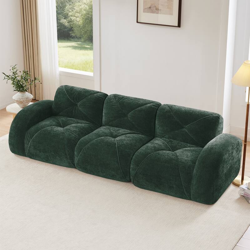 Rossetta 110" Anti-Slip Design Tufted Velvet Modular Boneless Sectional Cloud Couch, No Assembly Required - Green