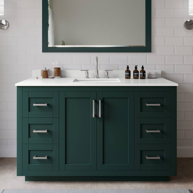 Wyndham Collection WCF292954S-QTZ-US3MXX Miranda 54" Free Standing - Green / White Quartz Top / Brushed Nickel Hardware