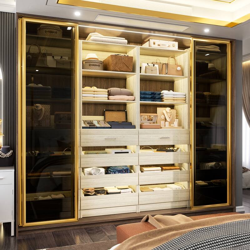 21.3'' W Closet System with 4 Wooden Drawers, 1.78FT Walk-in Closet Organizer Wardrobe with Adjustable Open Shelves