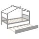 preview thumbnail 52 of 110, Creativity House Bed Twin/ Full Size Frame with Trundle for Boys Girls, Wood Platform Bed with Roof No Box Spring Needed