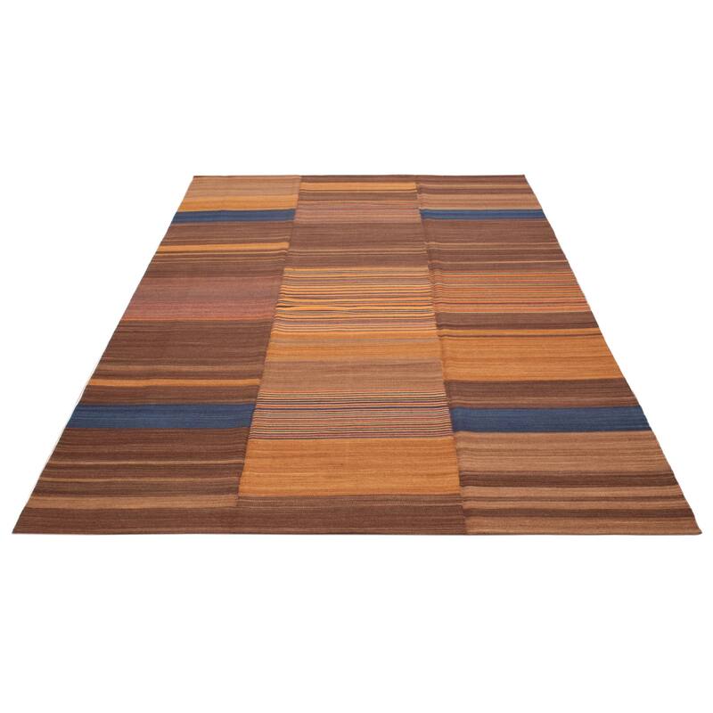 ECARPETGALLERY Flat-Weave Boho Brown Wool Kilim - 9'0 x 11'11