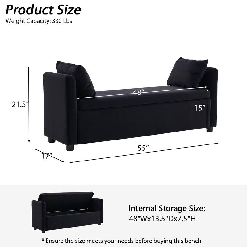 Velvet Storage Bench for Bedroom,End of Bed Bench for King Size Bed, Modern Upholstered Long Ottoman Bench for Entryway
