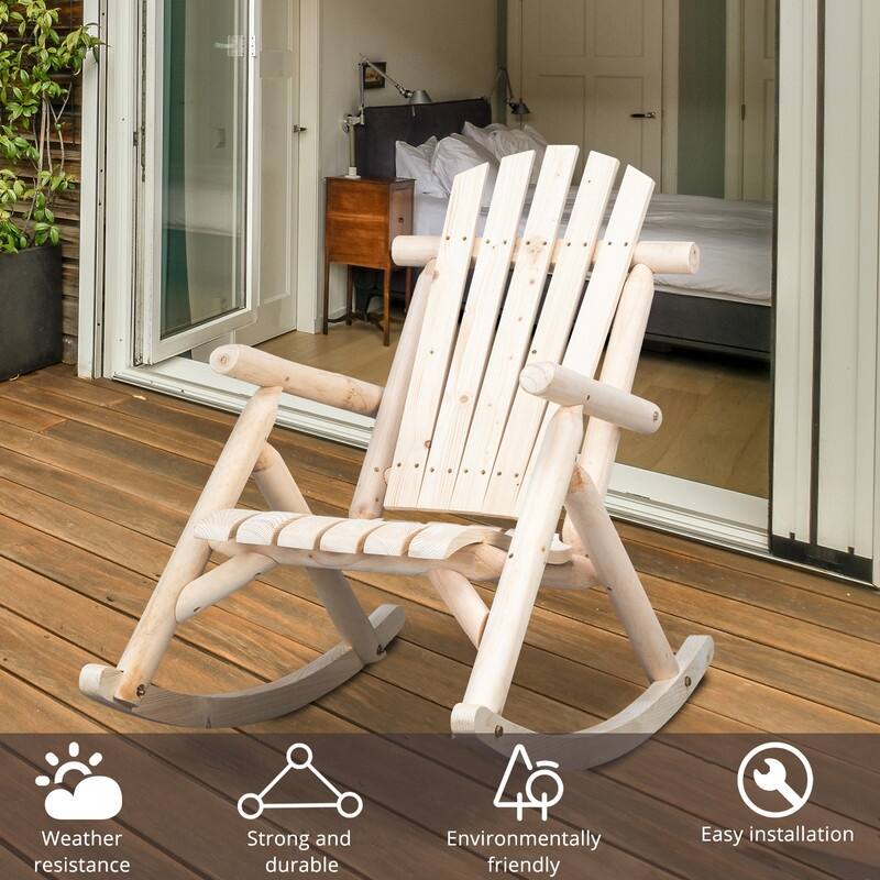 Karlhome Outdoor Fir Rocking Chair, Wood Rustic Adirondack Chair