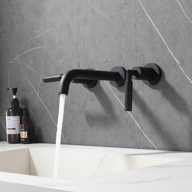Solid Brass Wall Mounted Widespread 2-Handle Bathroom Faucet With Pop-up Drain Assembly