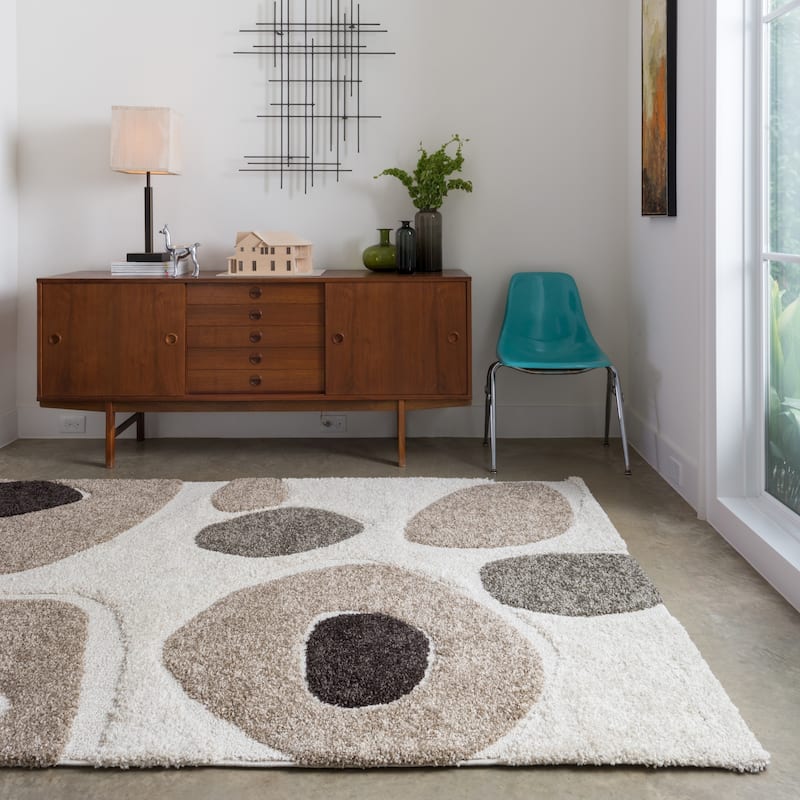 Alexander Home Julian Mid-century Modern Shag Area Rug - 7'7" x 10'6" - Ivory/Multi - Rectangle