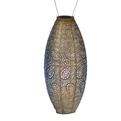 Long Oval LED Lighted Paisley Lantern - 23.75" - Gold