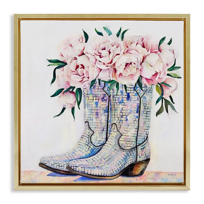 Stupell Rose Filled Cowgirl Boots Framed Floater Canvas Wall Art Design By Amanda Greenwood - 18 x 18 - Gold