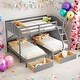 preview thumbnail 1 of 18, Modern Full Over Twin & Twin Bunk Bed,Velvet Triple Bunk Bed With Drawers and Guardrails,Sturdy Construction