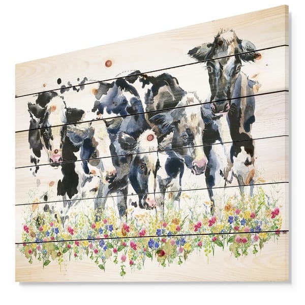 Designart Dairy Cow On The Field Watercolor Illustration Farmhouse Animal Print On Natural Pine Wood White Overstock 23550432